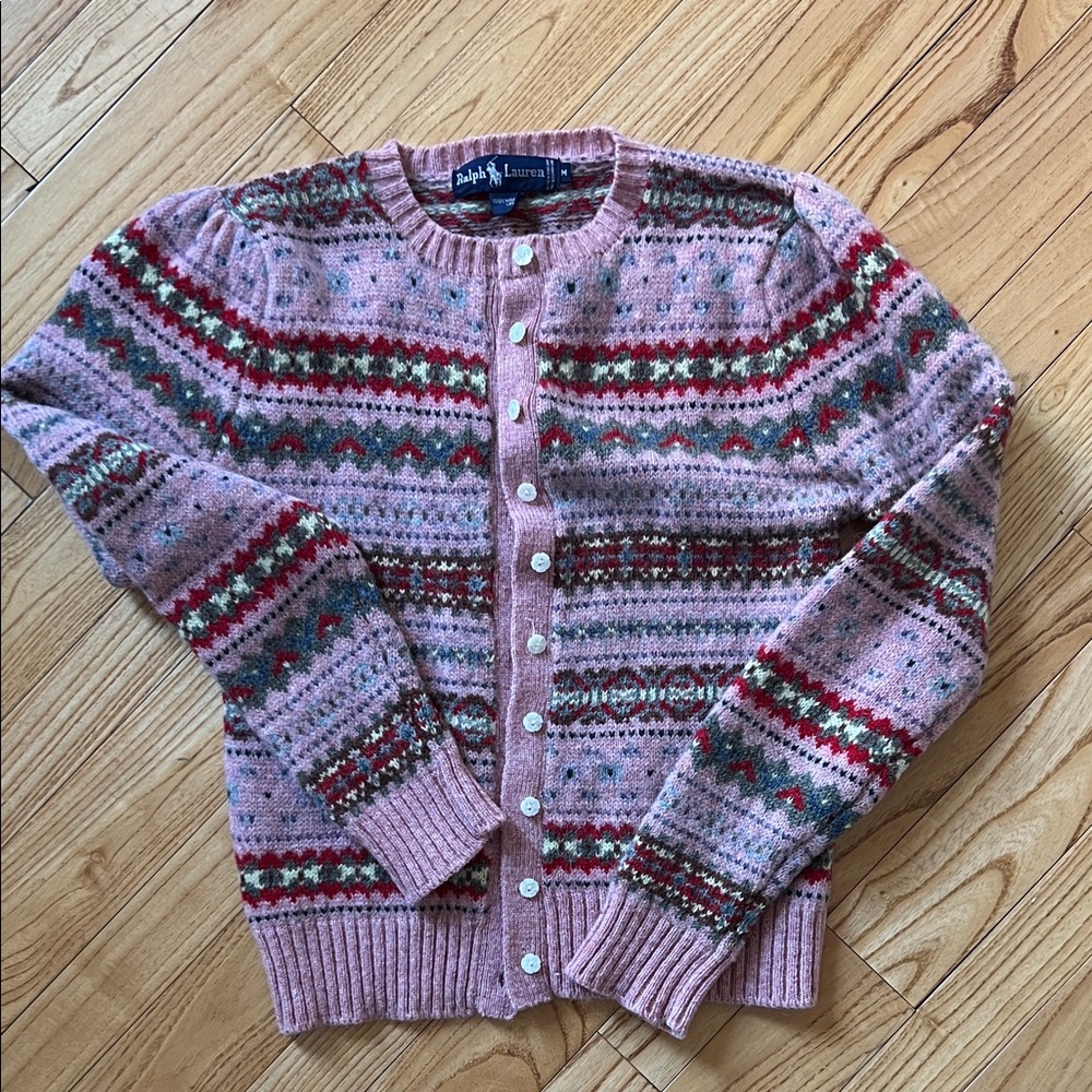 Vintage Cozy 1980's Fall Fair Isle Wool Cardigan By Ralph Lauren / M